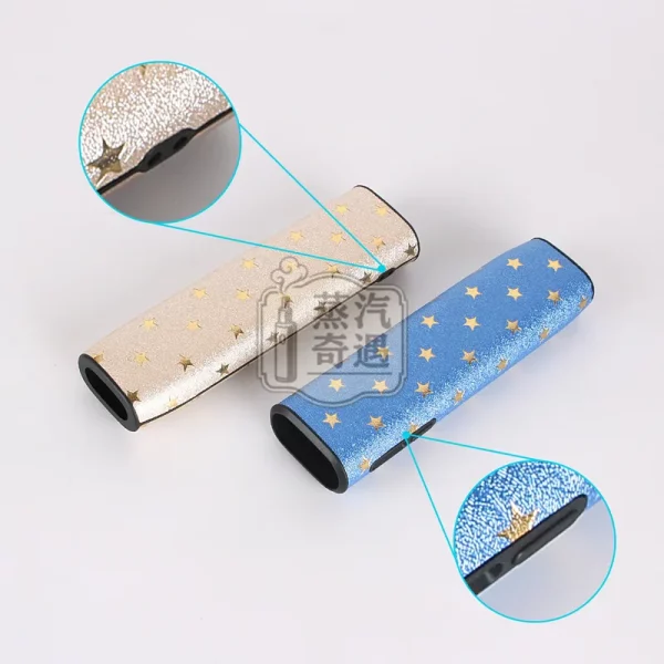 IQOS ILMUA i ONE 星星圖案PU皮革保護套藍色白色開機鍵與掛繩特寫