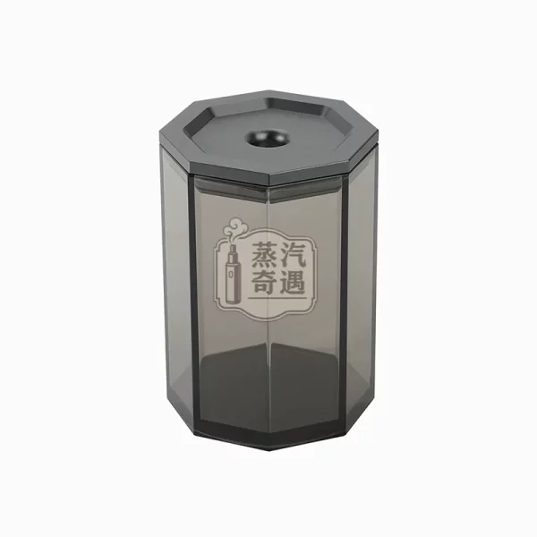 透明IQOS煙灰缸 灰色蓋子 黑色透明缸體特寫圖